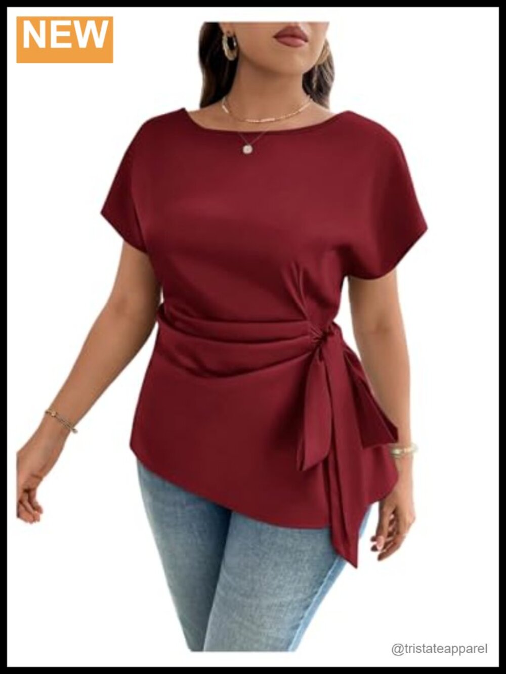 Floerns Plus Size Pleated Asymmetrical Tie Side Blouse